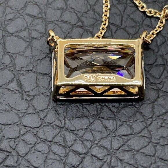 Clear Diamonite East/West Drop Necklace Gold Tone Real Collections Adrienne 17" - Picture 6 of 8